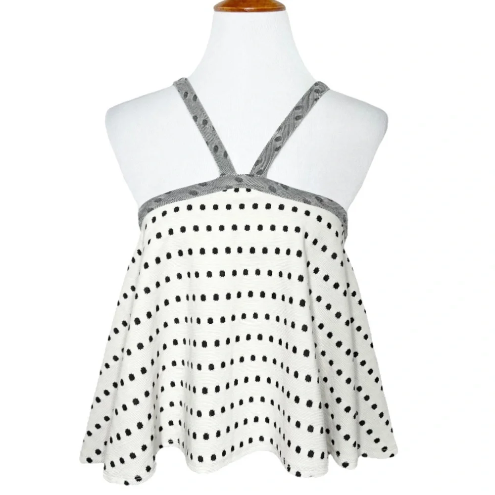 SOLD-Anthropologie Polka Dot Retro Halter Cream and Black Sleeveless Top - Picture 2 of 12